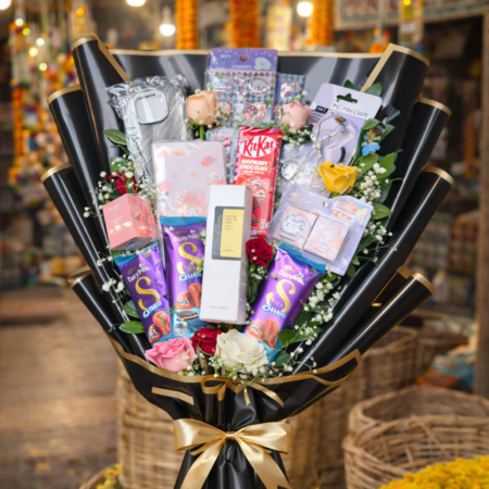 Black Luxury Chocolate & Gift Hamper Bouquet | Premium Surprise Gift for Her