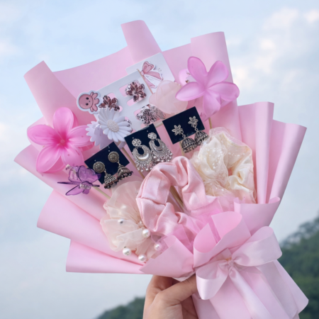 Pink Accessories Gift Bouquet for Her | Earrings, Scrunchies & Cute Hamper