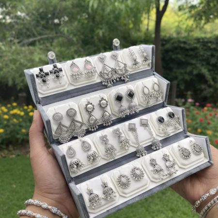 16 Pc Oxidised Jhumka Earrings Set with Box