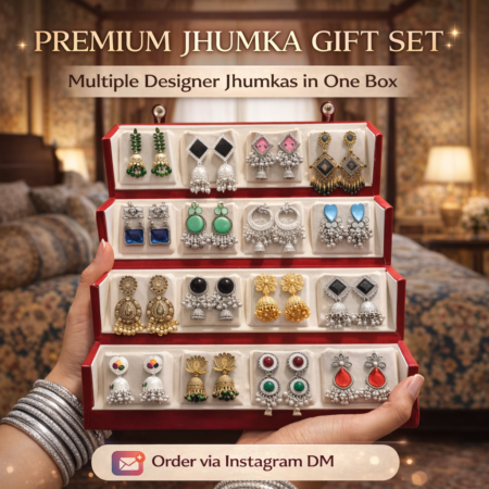 16 Pc Oxidised Jhumka Earrings Set with Red Box