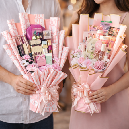 Pink Combo Gift Bouquet for Couple | Premium Beauty & Teddy Hamper Set