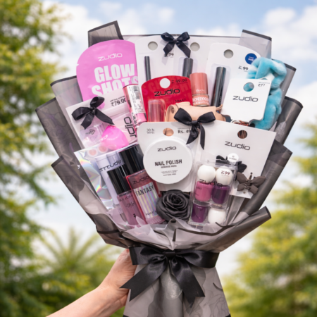 Zudio Black & Grey Beauty Gift Bouquet for Her | Makeup, Nail Care & Accessories Hamper